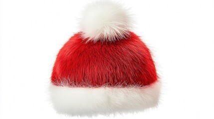 A charming PNG image of a red Christmas hat with a white furry band and a pom-pom
