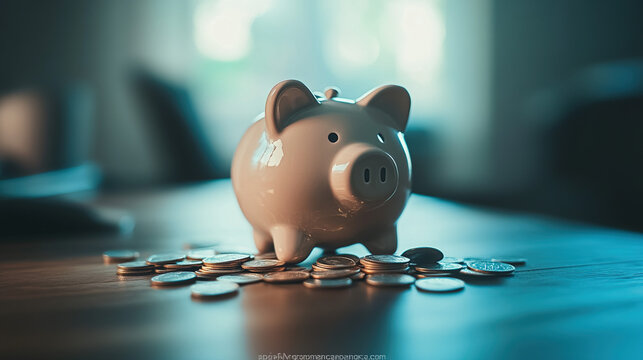 Broken piggy bank with coins scattered around, symbolizing financial struggle and the need for careful budgeting and saving.