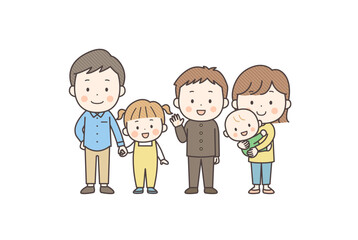 夫婦と子ども3人の5人家族のベクターイラスト素材