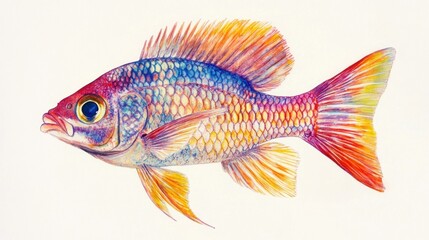 Detailed Watercolor Illustration of a Colorful Fish