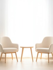 Tranquil Therapy Session Softly Lit Room with Therapy Chairs and Table