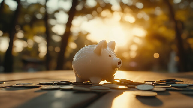 Broken piggy bank with coins scattered around, symbolizing financial struggle and the need for careful budgeting and saving.