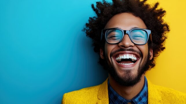 A team leader laughing with excitement as they celebrate the viral success of an ad campaign