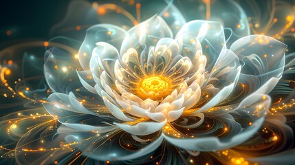 Glowing fractal flower with light trails.