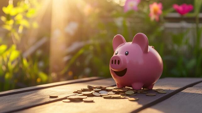 Broken piggy bank with coins scattered around, symbolizing financial struggle and the need for careful budgeting and saving.