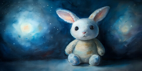 Adorable Knitted Bunny Under the Night Sky