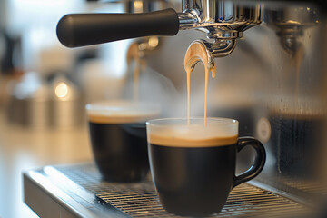 A barista preparing a cup of coffee using an espresso machine