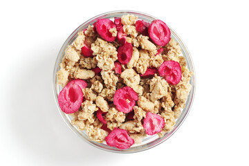 Muesli in glass bowl