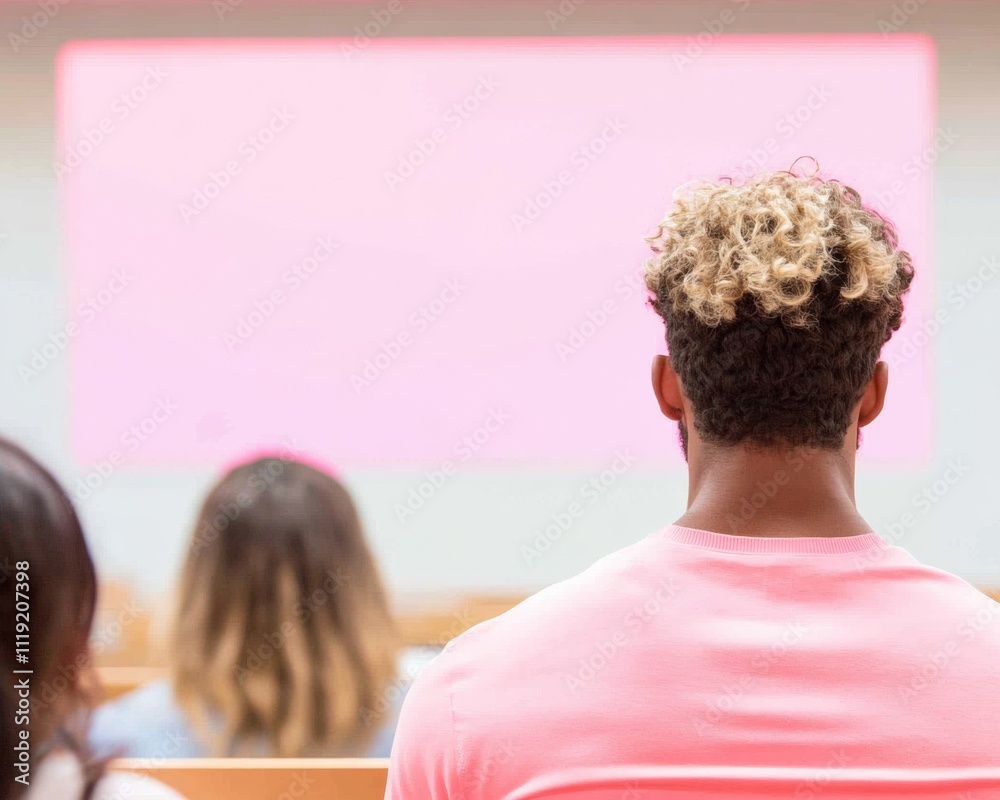 Aufkleber back of students in university classroom with focus on screen