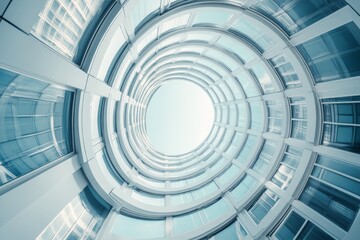 Modern architectural design showcases circular glass structure reaching towards the sky