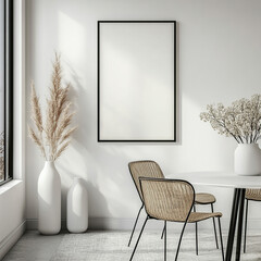 Modern living room, white picture frame, home, sofa, light, simple style