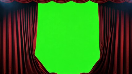 Dramatic red curtain opening animation with green screen background, perfect for editing with chroma key