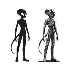 Classic Grey Alien - Minimalist Silhouette of Alien - Vector of Alien - Alien Illustration.