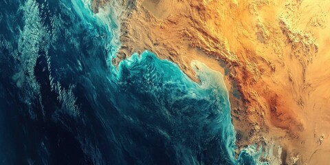 Naklejka premium Ocean Meets Desert: A Stunning Aerial View of Coastal Landscape