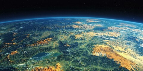 Fototapeta premium Stunning Aerial View of Earth's Diverse Landscape: Mountains, Valleys, and Rivers
