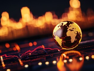 A glowing globe rests on a financial chart, symbolizing global economic trends and market analysis in a digital world.