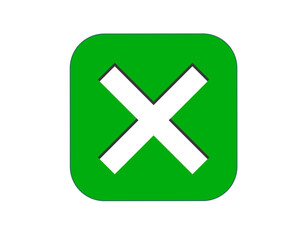 Green rounded square cross wrong mark button flat icon