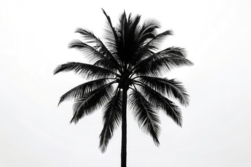 Black Palm Silhouette, Urban Exploration Photography, Isolated Palm Tree, White Background, Dark Minimalist Photo