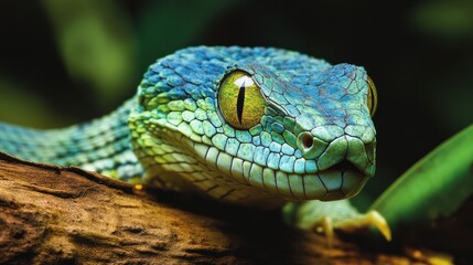 Obraz premium Close-Up of a Vibrant Green Snake with a Striking Yellow Eye