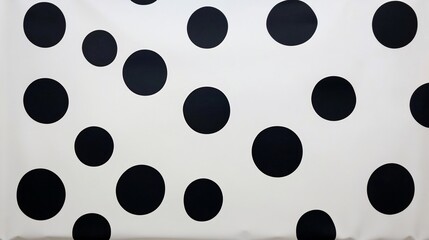 Obraz premium Abstract background with scattered black circles on off-white surface.