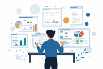 Person reviewing data charts, graphs, and reports.