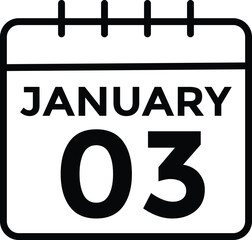 January 3 Calendar Day or Calender Date for Deadlines or Appointment. Calendar vector icon. Deadline. Date. 
