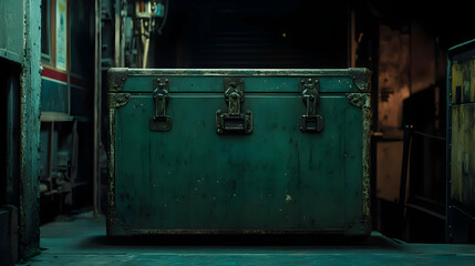 Vintage Green Metal Trunk Illustration