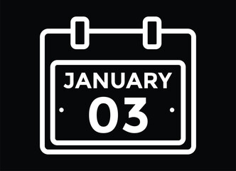 January 3 Calendar Day or Calender Date for Deadlines or Appointment. Calendar vector icon. Deadline. Date. 
