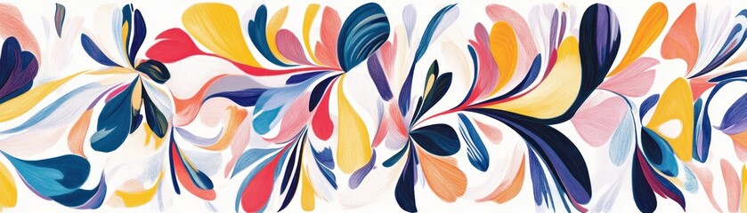 A vibrant abstract design featuring colorful swirling shapes and patterns.