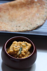 Bowl of indian red coconut tomato chutney, coconut chutney, south indian food