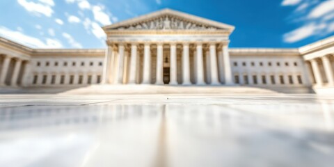Obraz premium A stunning perspective of a grand historic building showcasing architectural beauty against a blue sky.