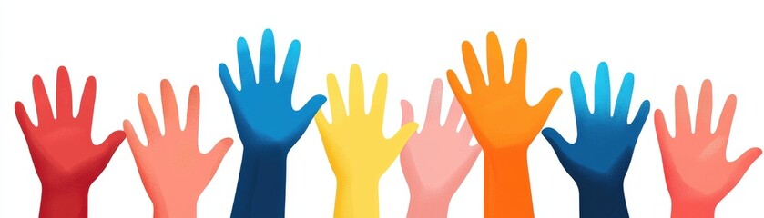 Obraz premium A vibrant collection of colorful raised hands symbolizing support, unity, and community engagement in social causes.