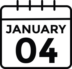 January 4 Calendar Day or Calender Date for Deadlines or Appointment. Calendar vector icon. Deadline. Date. 

