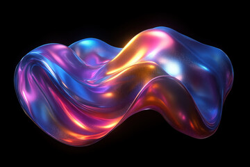 Fototapeta premium Iridescent morphing abstract shape on black background.