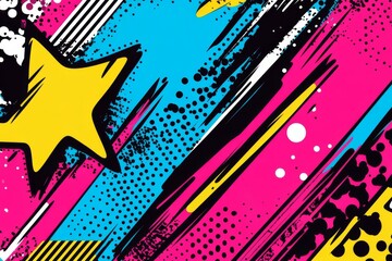 Vibrant Abstract Digital Art with Colorful Composition and Playful Energy Enhanced by Dynamic Shapes, Lines, and Pop Art Elements