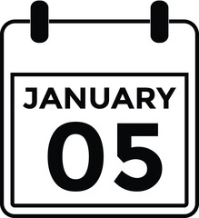 January 5 Calendar Day or Calender Date for Deadlines or Appointment. Calendar vector icon. Deadline. Date. 
