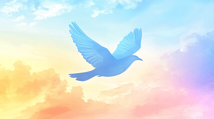 The silhouette of a bird in graceful flight against a serene pastel sky.
