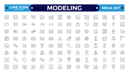 Modeling outline icon set. Architectural planning icon collection. Planning, scheme, dimension, project, measurement, floor plan, etc.  Editable stroke outline icon.
