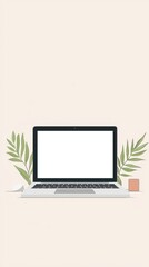 Fototapeta premium Sleek laptop on a minimalist desk with natural lighting for business