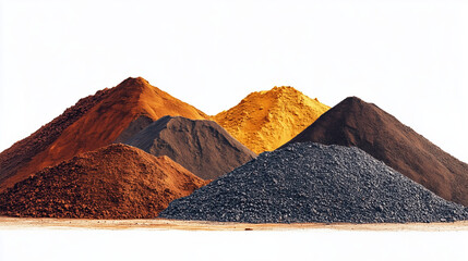 Artistic flat lay of iron oxide pigments with detailed textures on plain white backdrop