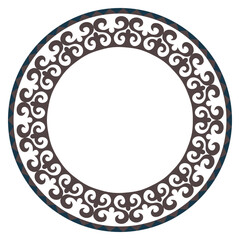 Circle ethic frame, workpiece for your design. Ornamental elements and motifs of Kazakh, Kyrgyz, Uzbek, national Asian decor for plate, textile and print design. Round frame. Ancient Turkic ornaments.
