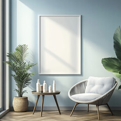 Modern living room, white picture frame, home, sofa, light, simple style