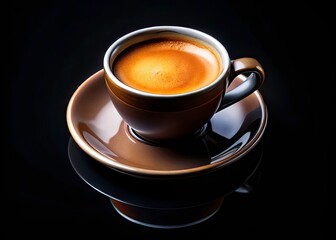 Naklejka premium Espresso Coffee, Dark Background, High Depth of Field, Coffee Bean, Coffee Cup, Black Coffee, Caffeine, Beverage, Drink, Hot Drink, Morning Coffee, Coffee