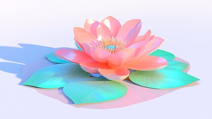 Pastel pink lotus flower with teal leaves, digitally rendered on white background.