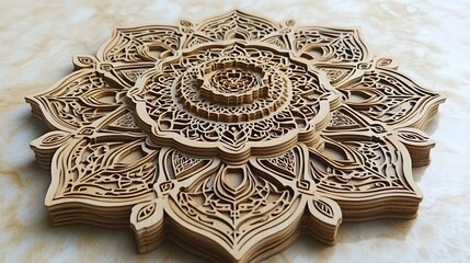 Obraz premium Intricate layered wooden mandala art.