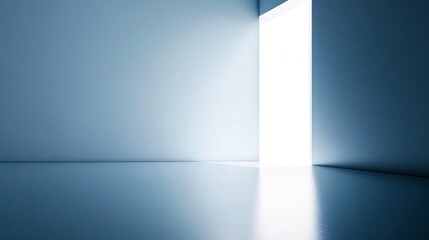 Obraz premium Bright light at the end of a dark blue corridor, symbolizing hope and opportunity. Generative ai
