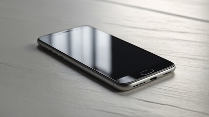 Sleek Smartphone on White Wooden Surface