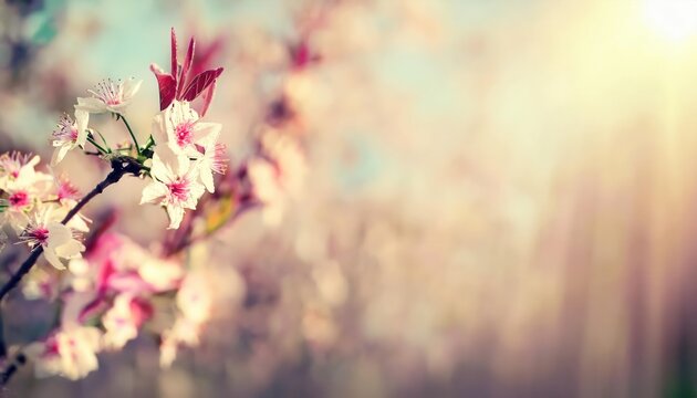 Elegant Spring Cherry Blossoms with Soft Pastel Background, Ideal for Easter, Mother's Day Greetings, Nature Themed Posters, or Romantic Designs with Ample Copy Space for Text and Personalization