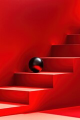 Obraz premium Side view of vibrant red stair with glossy ball for product display