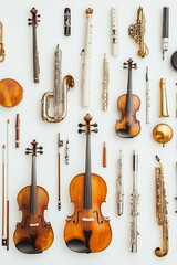 Fototapeta premium String, woodwind, brass instruments arranged neatly.